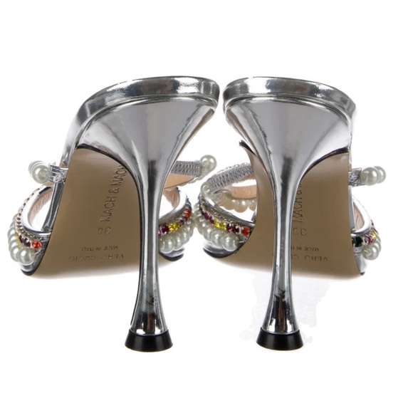 Mach & Mach Diamond of Elizabeth PVC Mules in Clear Silver Faux Pearl sz 38 8 US - Picture 3 of 17